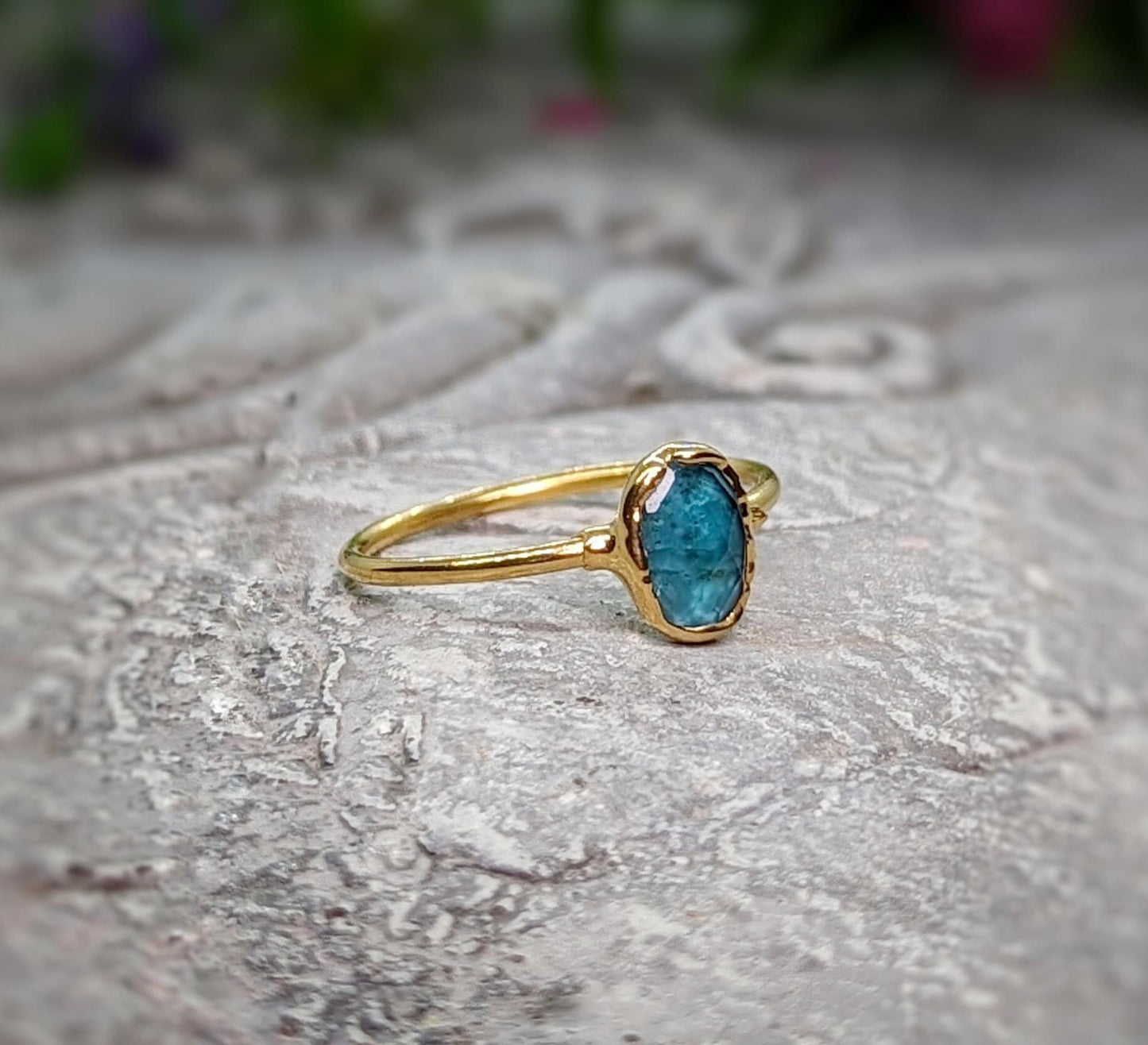 Handcrafted blue Tourmaline ring on 14k Gold filled band, perfect for gifts or special occasions.