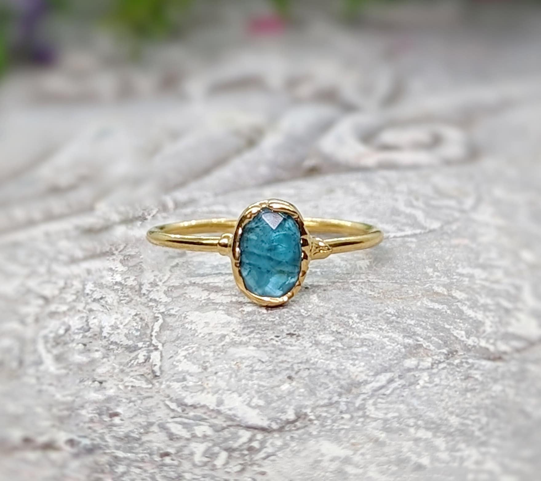 Blue Tourmaline ring handcrafted on 14k Gold filled band, perfect for special occasions or as a unique promise ring.