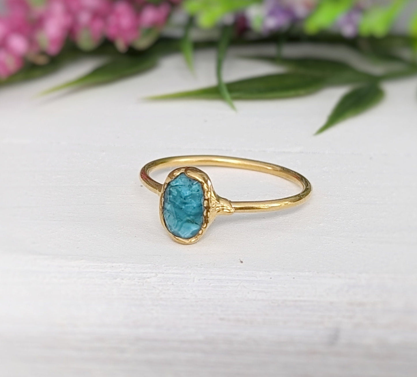 Handcrafted blue Tourmaline ring on a 14k gold filled band, perfect for gifts or unique promise rings.
