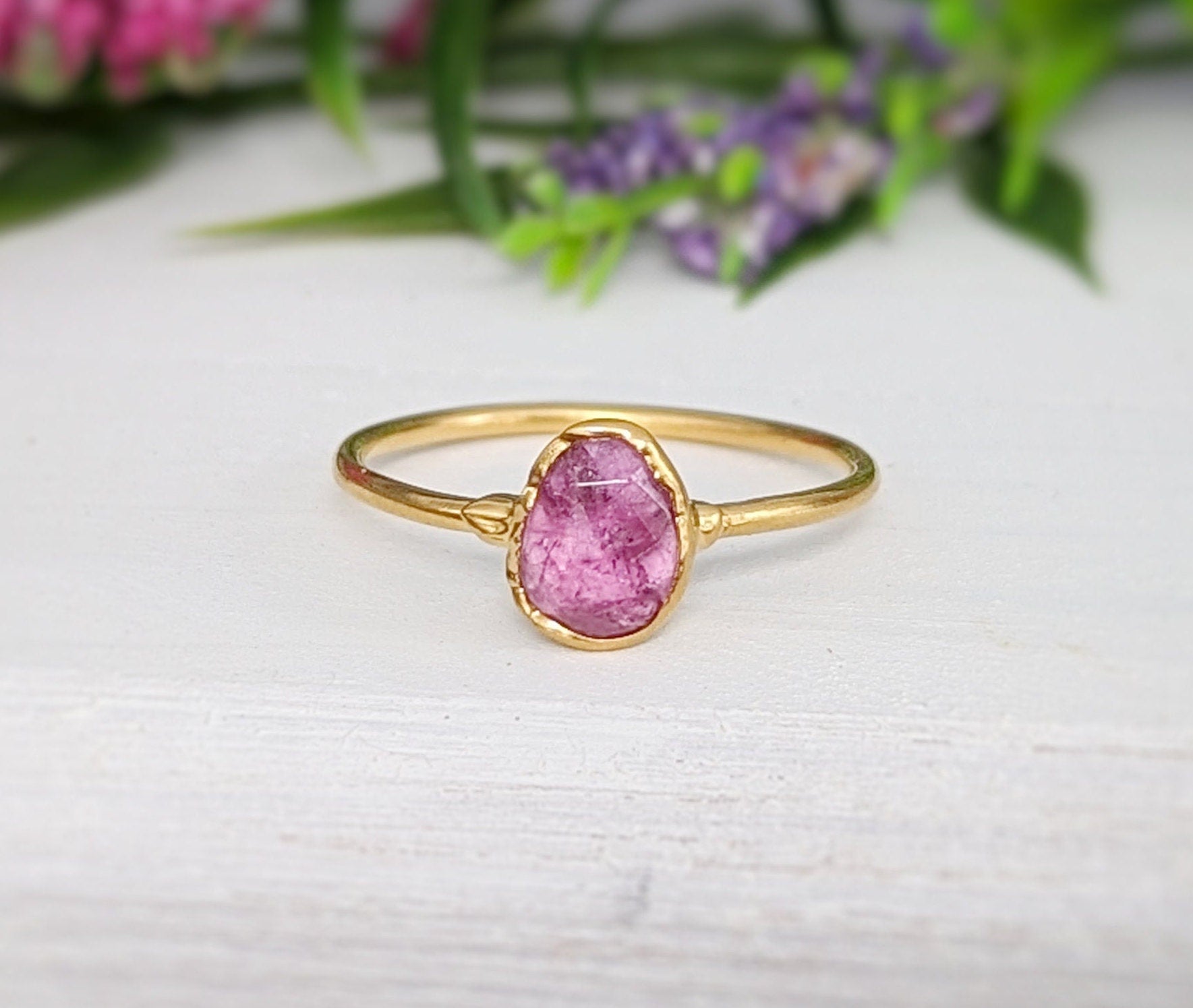 Handcrafted pink Tourmaline ring on 14k gold filled band, perfect for special occasions or as a unique promise ring.