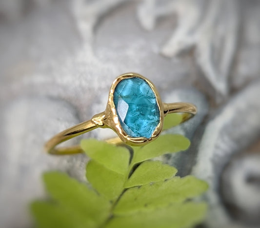 Handcrafted blue Tourmaline ring on a 14k Gold filled band, perfect for gifts and special occasions.