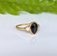 Black Spinel and Herkimer diamond engagement ring in solid 14k gold, handcrafted unique design.