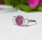Dainty raw pink Sapphire and Herkimer diamond engagement ring on a Sterling Silver band