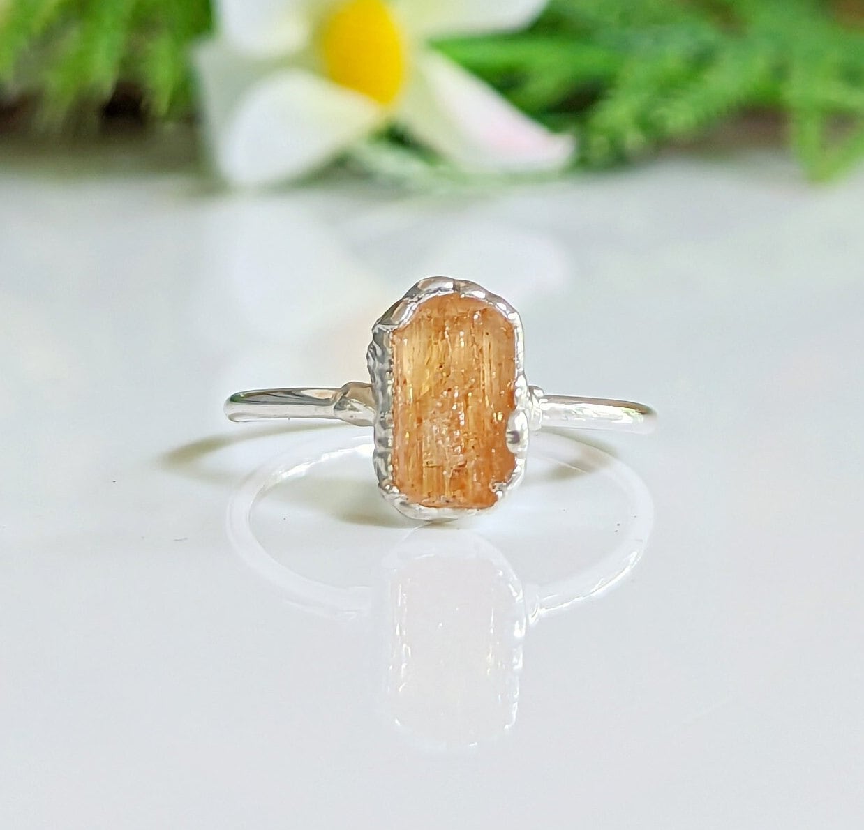 Raw Golden Imperial Topaz ring on handcrafted Sterling Silver band, ideal for November birthdays and special occasions.