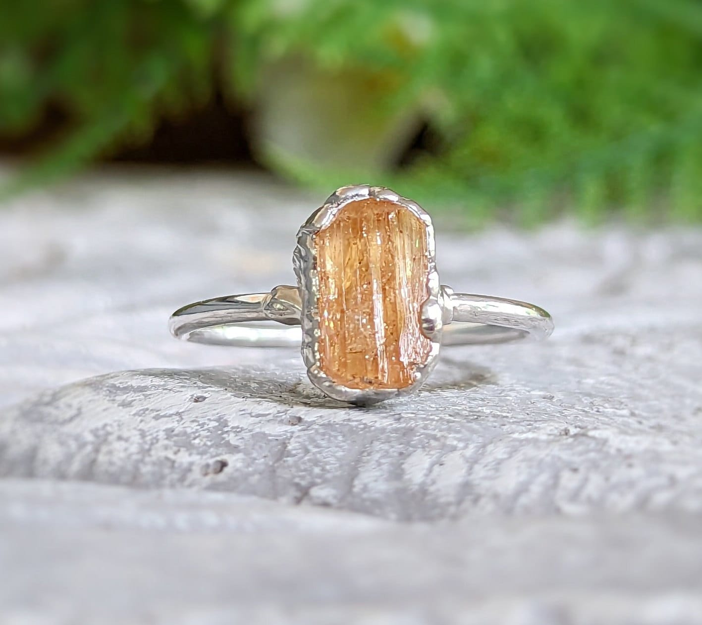 Raw Golden Imperial Topaz ring on a Sterling Silver band, handcrafted and perfect for special occasions.