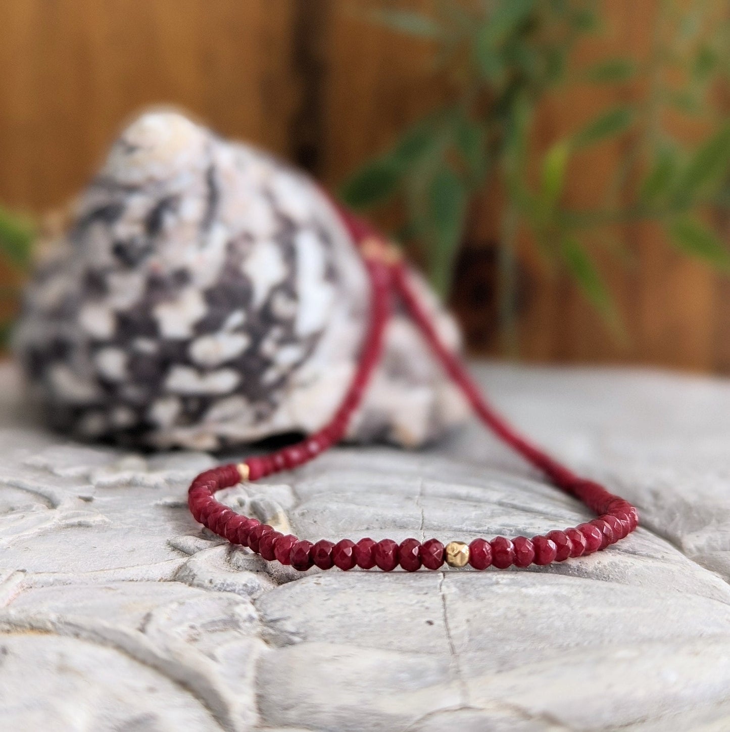 Handmade ruby beaded necklace featuring dark pink natural Ruby beads, an elegant jewelry piece for any occasion.