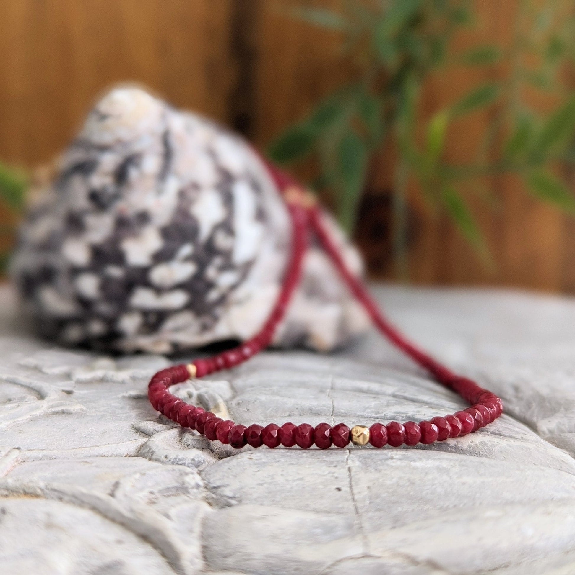 Handmade ruby beaded necklace featuring dark pink natural Ruby beads, an elegant jewelry piece for any occasion.