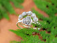 Raw diamond Chevron wedding ring set featuring unique silver-grey diamonds on a Sterling silver band, handcrafted elegance.
