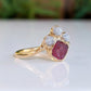 Raw diamond and pink spinel chevron engagement ring with unique handcrafted design.