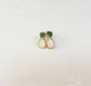 Dainty raw Emerald and Opal stud earrings with gold accents, perfect for bridal wear or unique gifts.