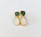 Unique raw Emerald and Opal stud earrings in gold, dainty and rustic, perfect for bridal or everyday elegance.