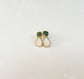 Dainty raw emerald and opal stud earrings, handcrafted with gold, elegant and unique design for bridal or everyday wear.