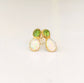 Dainty raw Peridot and Opal stud earrings with gold settings, perfect for bridal or everyday wear.