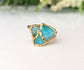 Raw Peruvian Opal Kintsugi ring featuring aqua blue opal with gold electroforming on 14k band, ideal for special gifts.