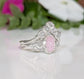 Raw pink Morganite and diamond wedding ring set on a shiny Sterling silver band, beautifully crafted and unique.