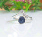 Unique raw sapphire and diamond chevron ring set on sterling silver, perfect for nature lovers.