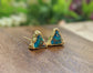 Triangular Spiny Oyster copper Turquoise stud earrings on 14k gold filled posts, beautifully handcrafted.