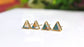 Spiny oyster copper turquoise stud earrings with triangular stones on gold-filled posts.